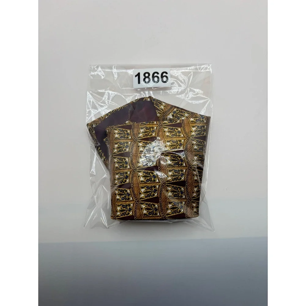The Forbes Collection Mens Silk Tie Gold Burgundy Floral Geometric Hand Made